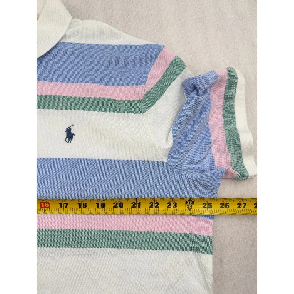 Polo Ralph Lauren Mens XL Classic Fit Short Sleeve Pique Polo White/Blue Striped